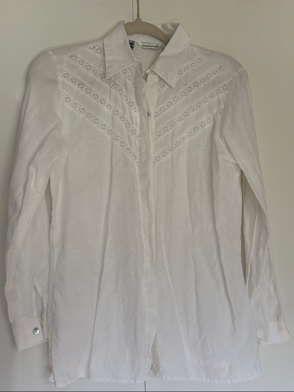 100% Irish Linen & Lace button up shirt S